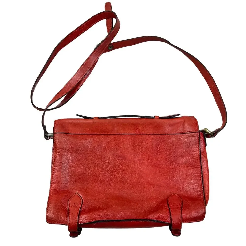 Vintage Red Genuine Leather Classic Cross-Body Messenger Bag Purse